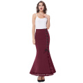 Belle Poque Womens High Stretchy Nylon-Cotton Vintage Retro Ruffled Fishtail Mermaid Victorian Style Wine Long Skirt BP000203-3